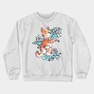 Shiba Inu with Cherry Blossoms in Watercolor Crewneck Sweatshirt